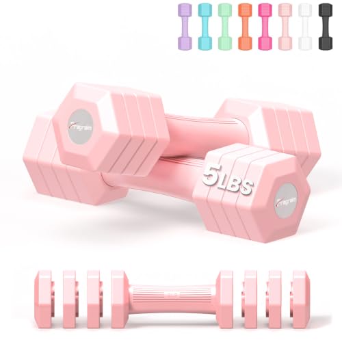 Adjustable Dumbbell Set, 4-in-1 Hand Weights, 5/6 LB Pair for Women Men - color: Pink, style: 10 lbs Pair [5 lbs Each]