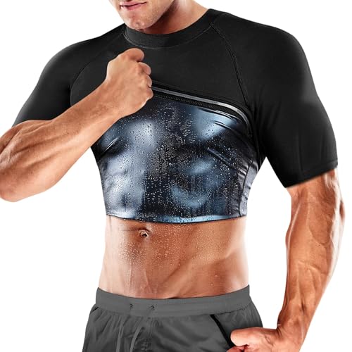 Cimkiz Men's Waist Trainer Sauna Suit Shirt, Gym & Exercise Compression Vest, Sweat-Boosting Workout Top - color: Blue, size: 3X-Large