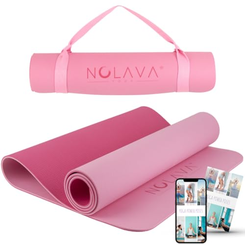 Nolava Yoga Mat with Bag – 72 x 24 inch, 1/4 inch Thick Non-Slip Mat – Includes Slap Band, Black Zippered Carry Tote with Mat Sleeve & Inner Pocket – For Yoga, Pilates, Home or Studio. - color: Pink (1-Piece Mat), size: 1-Piece Mat