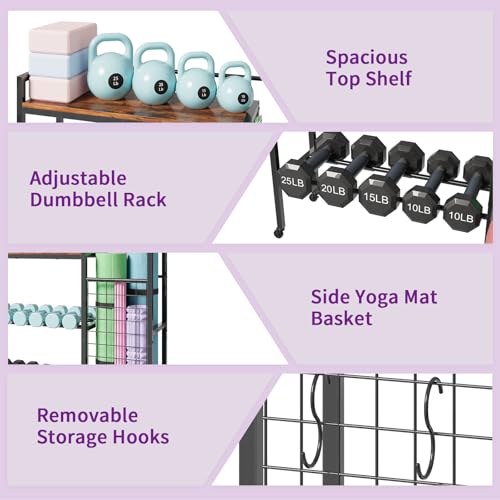 HavenlyYouth Dumbbell Rack, Gym Storage Rack, Weight Rack for Home Gym, Dumbbells, Kettlebells, Yoga Mats & More Space-Saving Home Gym Organizer