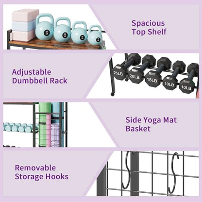 HavenlyYouth Dumbbell Rack, Gym Storage Rack, Weight Rack for Home Gym, Dumbbells, Kettlebells, Yoga Mats & More Space-Saving Home Gym Organizer
