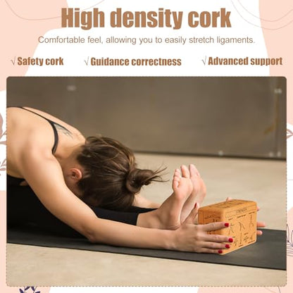 Halloscume Cork Yoga Blocks 2 Pack Yoga Poses Teaching Cork Blocks, Suitable Poses for Beginners and Experts High Density Block with Non Slip Surface for Better Support, Balance Comfort (Beige)