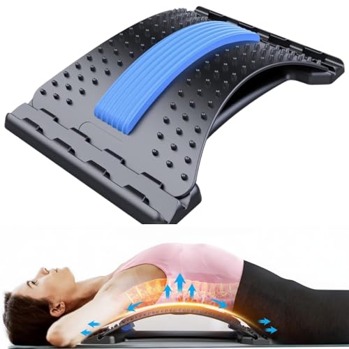 YOLLO Back Stretcher for Lower Back Pain Relief, 4-Level Adjustable Lumbar Support Board, Back Cracker Device with Acupressure Points, Spine Decompression & Posture Correction for Home, Office & Gym