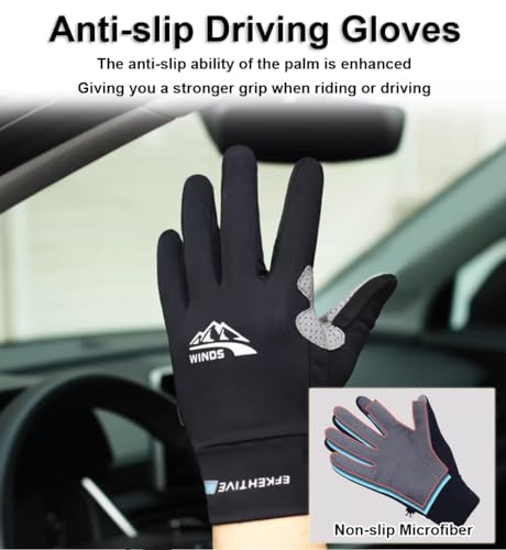 Full Finger UV Protection Gloves - Women & Men, Thin Fishing, Hiking, Cycling, Driving, Gym Gloves - color: Black, size: Medium