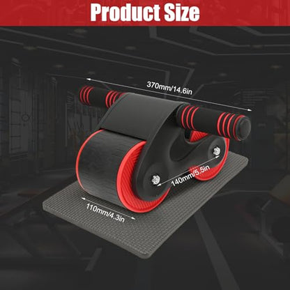 Abdomina Roller Workout Exerciser Equipment , Automatic rebounds Abdominal Wheel , Abdominal Roller Machine with Knee Pad for Abdominal Core Strength Training , Home Gym Fitness for Men Women(Red)