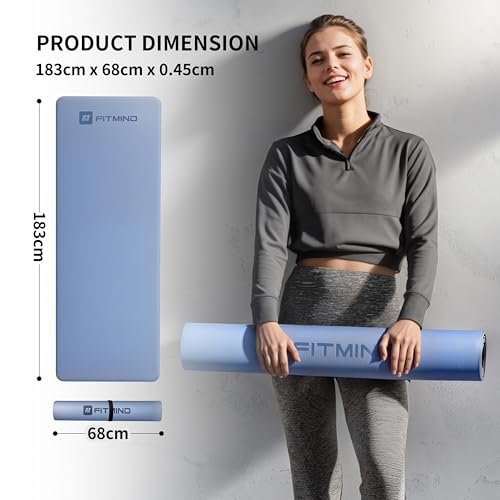Professional PU Rubber Yoga Mat, Double-Sided Non Slip Sweat Resistant Exercise Mat for Men Women, Comfortable Extra Long & Wide for Yoga, Pilates, Fitness, Home Gym, 72"×26.8"×0.18"(4.5mm)Thick