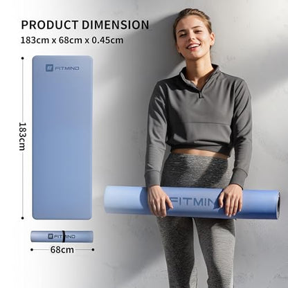 Professional PU Rubber Yoga Mat, Double-Sided Non Slip Sweat Resistant Exercise Mat for Men Women, Comfortable Extra Long & Wide for Yoga, Pilates, Fitness, Home Gym, 72"×26.8"×0.18"(4.5mm)Thick
