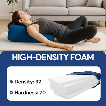 Rectangular Yoga Bolster Pillow for Meditation, Yoga & Back Support – Soft Meditation Cushion with Removable Hand Wash Cotton Cover & Carry Handle (Blue) - color: Blue