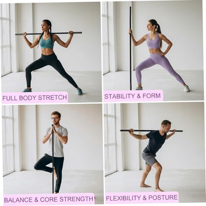 Sturdy Steel Yoga Stick Stretching Stick with Non-Slip Ends & Foam Handles for Mobility Flexibility Balance Exercise Pole for Fitness Posture Correction
