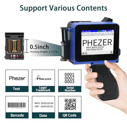 Phezer Mini Handheld Inkjet Printer PC11 for Flat and Curved Surface, with Touch Screen and Quick-Drying Ink Cartridge, Portable Pocket Marking Device for Label/Date/Barcode/Logo/Qrcode/Batch Number - color: PC11 Mini Printer