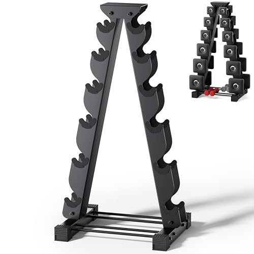 Dumbbell Rack Stand Only, Compatible with Peloton Weights, Ergonomic Weight Rack for Home Gym Dumbbells with 6-Tier, Space-Saving Home Gym Storage Rack, Plus Neoprene Set Storage, Compact