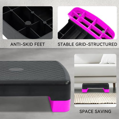 18" Aerobic Exercise Step Platform, Lightweight Portable Step Up Platform Trainer, Adjustable Height 3.9”5.9” for Home Gym