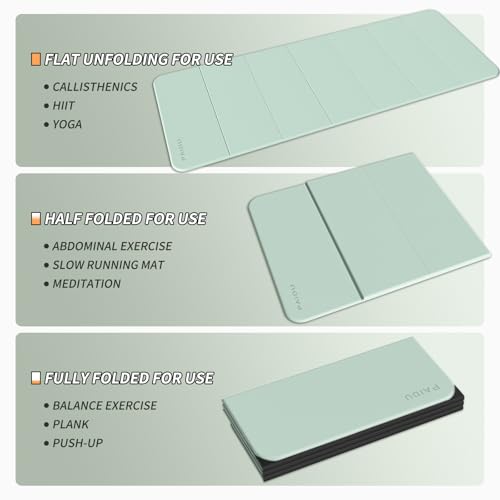 PAIDU Foldable Yoga Mat 10MM Thick SGS Certified TPE 75x26" Portable - color: Matcha green + black