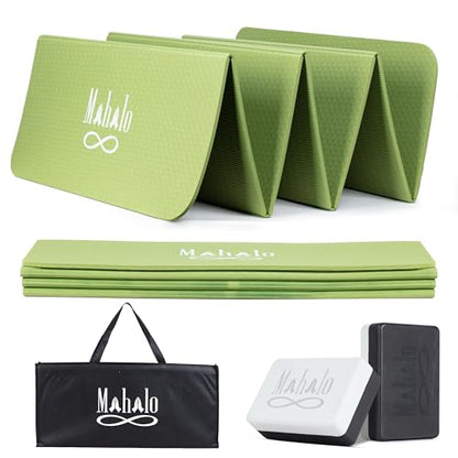 Foldable Yoga Mat + Carry Bag, 6mm 7-fold Workout Mat, Easy to Store, Anti-Slip Folding Exercise Mat for Yoga, Pilates, Home Workouts, and Floor Exercises