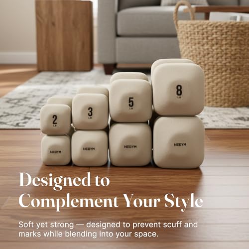 WeGym SafeGrip Square Dumbbells with Anti Slip Handles, Aesthetic Free Weights for Home Workouts, Stable Design Prevents Rolling during Floor Exercises - Set - color: Sandstone-No Rack, style: Lower Set