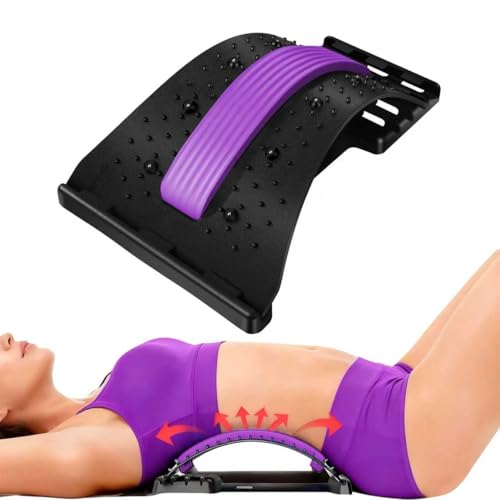 Back Stretcher - 4-Level Adjustable Lumbar Support Board & Back Cracker for Lower Back Pain Relief, Home Office Use (Purple) - color: Purple