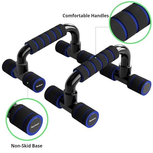 READAEER Push Up Bars Gym Exercise Equipment Fitness 1 Pair Pushup Handles with Cushioned Foam Grip and Non-Slip Sturdy Structure Push Up Bars for Men & Women - color: Blue