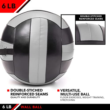 JFit Wall Ball – Premium Soft Weighted Exercise Ball for Strength, Conditioning, Gym & Home Workouts, 4-30 LB - color: Gray/Black, style: 6-Pound