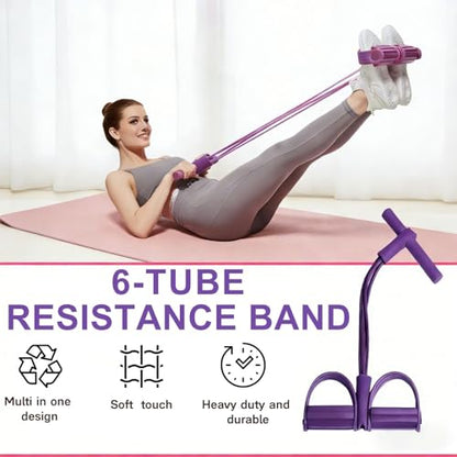 Pedal Resistance Bands with Handles, 6-Tubes Manual Tension Training Pedal, Multifunction Fitness Bands, Natural Rubber Foot Pedal for Strength Training, Tummy, Waist, Arm, Leg Slimming