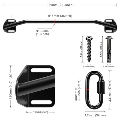 SELEWARE Heavy Duty Wall Mounted Pull Up Bar with Resistance Band Hooks and Ball Finger Training for Doorway, Joist or Beam - Fully Welded Steel Supports 600 lbs