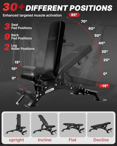 WB01 Adjustable Weight Bench, 1300LB Heavy Duty Workout Bench for Home Gym, Multi-Angle Gym Bench with Thickened Steel Frame, Incline Decline Flat Bench for Full Body Training & Bench Press
