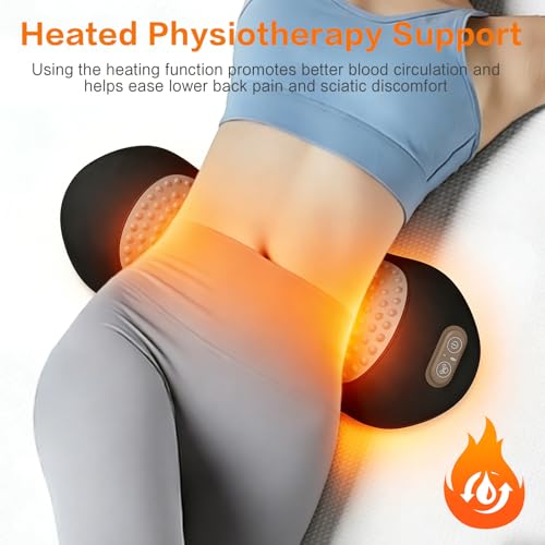3-in-1 Electric Back Massager Pillow with Heat, Vibration and Traction, Triple Fusion Lumbar Support Massager for Bed or Chair, Designed for Daily Back Relaxation and Spine Support