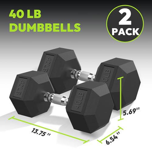 HANDBODE Hex Dumbbell Set, 2.5-65 lb Rubber Encased Exercise & Fitness Dumbbells, Weights Dumbbells Set of 2, Hand Weight for Strength Training - size: 40 lb, Pair, style: Chrome Handle