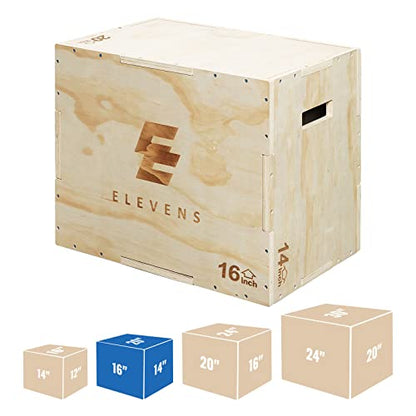Elevens 3 in 1 Wooden Plyo Box Jump Box Plyometric Box for Jumping Trainer, Skipping, Jumping, Lunges, Box Jumps, Squats, Step-Ups, Dips - color: 20"x14"x16"