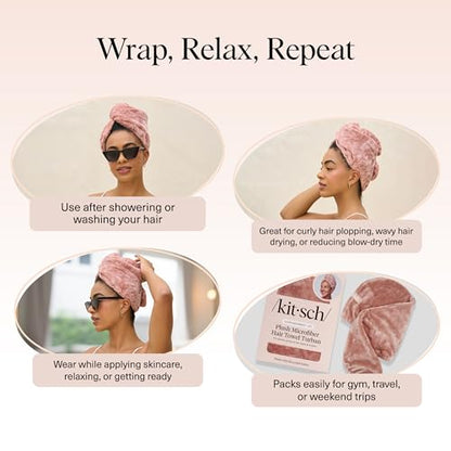 Kitsch XL Microfiber Hair Towel Wrap for Women - color: Terracotta