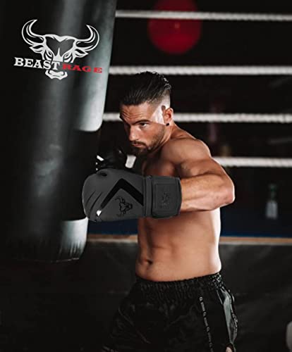 BEAST RAGE Boxing Gloves Muay Thai Kickboxing MMA Fight Bag Training Punch Hitting Workout Men Women Sparring Fitness Mitts Heavy Padded Martial Arts Sports