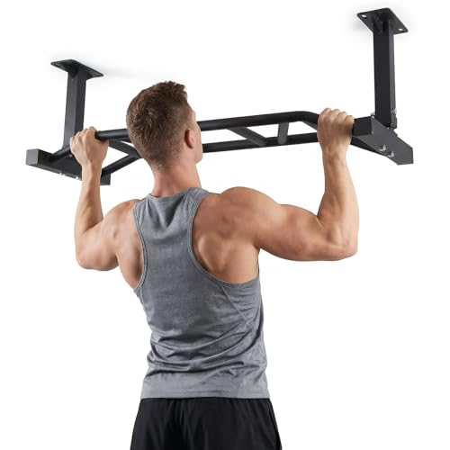 47 Inch Ceiling Mount Pull Up Bar Adjustable Height Multi-Grip Indoor Chin-Up Bar Fitness Trainer for Home Gym Workout Strength Training Equipment