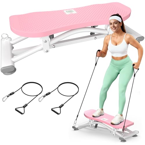 Balance Board for Adults, Rocking Stepper with Resistance Bands, 300LBS Portable Wobble Board, Quiet Side to Side Ski Simulator Trainer Exercise Machine for Home Gym Core Workout - color: Balance Board_Pink