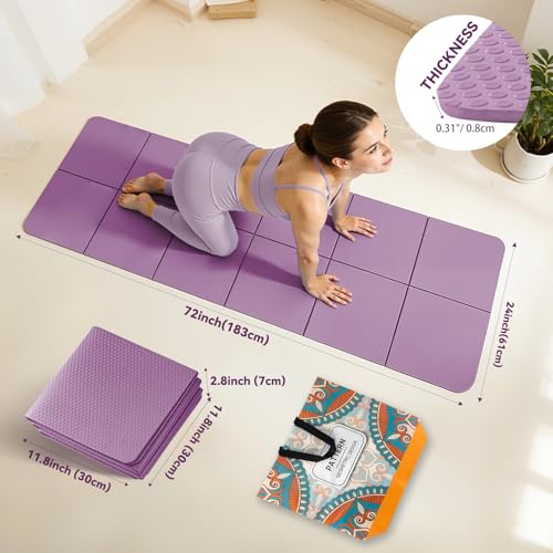 Foldable Yoga Mat Thick Non-Slip Exercise Mat - Packable Travel Fitness Mat with Carrying Bag for Yoga, Pilates, Workout, Home & Gym - color: purple