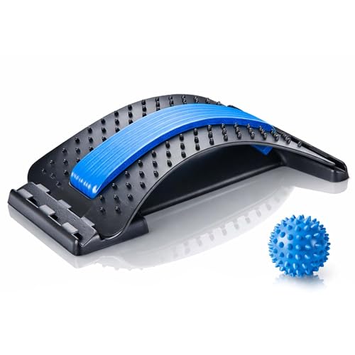 Spine Decompression Back Stretcher with Massage Ball - 3 Level Adjustable Back Cracker Board for Lower Back Comfort - Posture Support and Scoliosis Aid for Home, Office & Gym