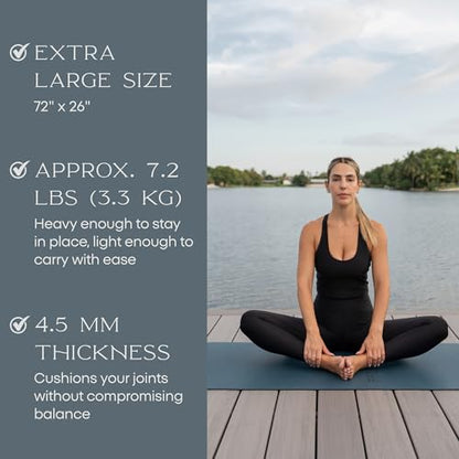 FFLLOOWW Premium Non Slip PU Yoga Mat 72.8” x 26.8” 4.5mm – Eco Friendly Natural Rubber Exercise Mat for Hot Yoga, Pilates & Home Workout with Carry Strap - color: Blue