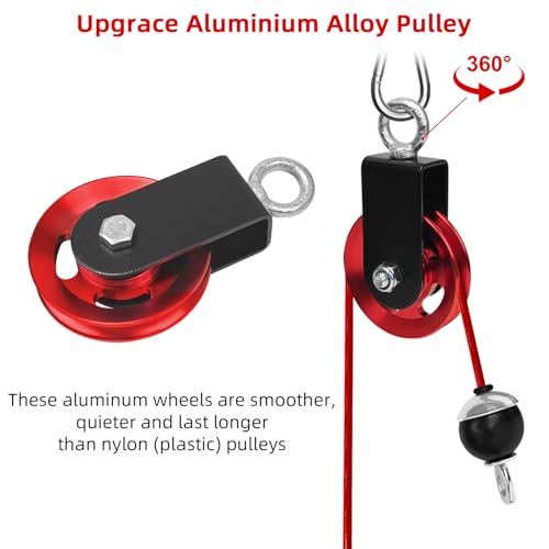 LFJ LAT Pull Down and Lift Weight Pulley System Cable Machine Pulley Attachment for Triceps Pull Down, Biceps Curl, Back, Forearm, Shoulder Home Gym Equipment - style: Red set with aluminum alloy pulley