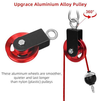 LFJ LAT Pull Down and Lift Weight Pulley System Cable Machine Pulley Attachment for Triceps Pull Down, Biceps Curl, Back, Forearm, Shoulder Home Gym Equipment - style: Red set with aluminum alloy pulley