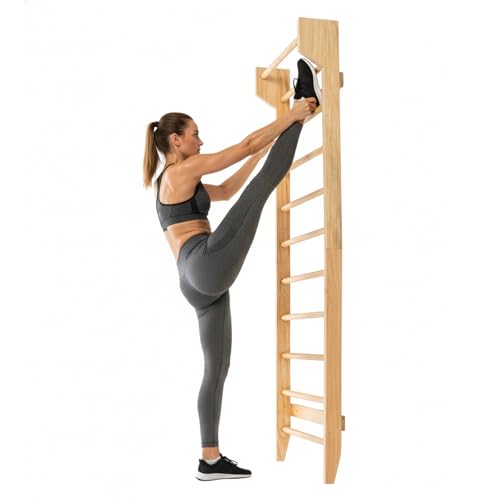 JOYMOR Gymnastics Swedish Ladder, Multiuse Exercise Ladder, Wall Mounted Pull Up Bar, Physical Therapy for Stretching and Various Exercises, Indoor Gym Workout Yoga (Wood Stall Bar)