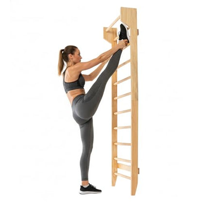 JOYMOR Gymnastics Swedish Ladder, Multiuse Exercise Ladder, Wall Mounted Pull Up Bar, Physical Therapy for Stretching and Various Exercises, Indoor Gym Workout Yoga (Wood Stall Bar)