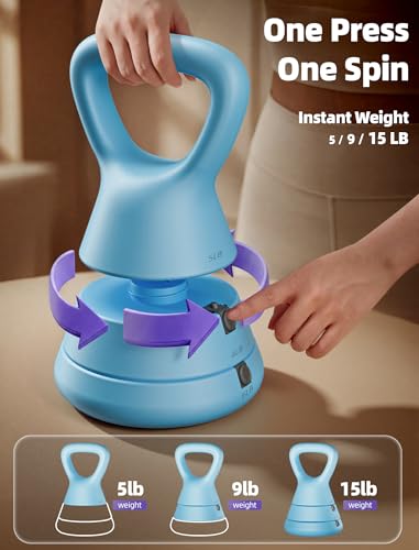 EAST MOUNT 15LB Adjustable Kettlebell Set – 3-in-1 (5/9/15 LB), Compact Adjustable Weights, Wide Triangle Handle and Wrist-Friendly Design for Home Gym, Full-Body Workouts and Strength Training - color: Blue