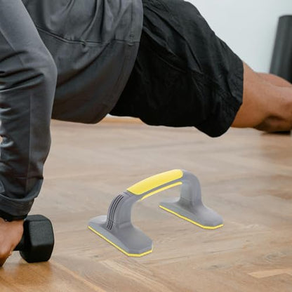 Pushup Bars Handles for Floor, Non-slip Plastic Push up Stands, Ergonomic Home Workout Equipment for Chest and Strength Training, 1 Pair (gray + Yellow)