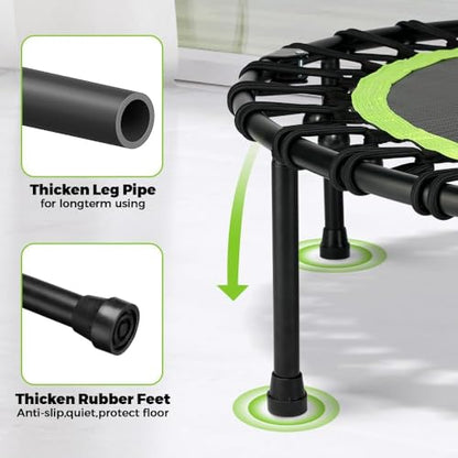 ONETWOFIT Foldable Rebounder Trampoline for Adults, 40/45” Mini Fitness Trampoline W/Adjustable Foam Handle Bungees, Quiet Exercise Trampoline for Personal Indoor Workout - size: 40inch