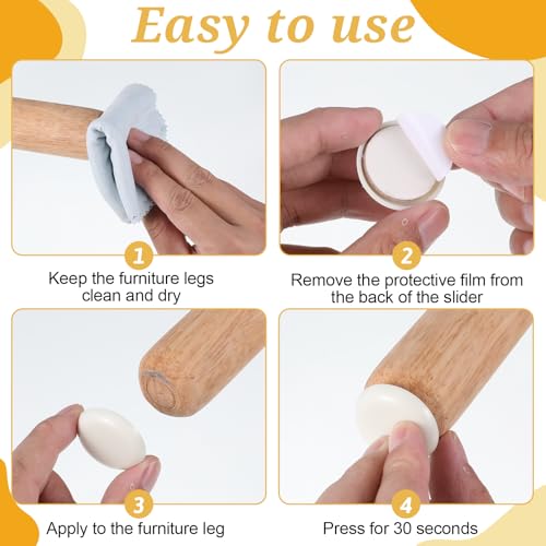 24 PCS Self-Stick Furniture Sliders, Reusable Round Glides Glider, 1-1/4" Furniture Sliders for Carpet & Hardwood Floors, Adhesive Carpets Slider for Moving Furnitures Protecting Carpet