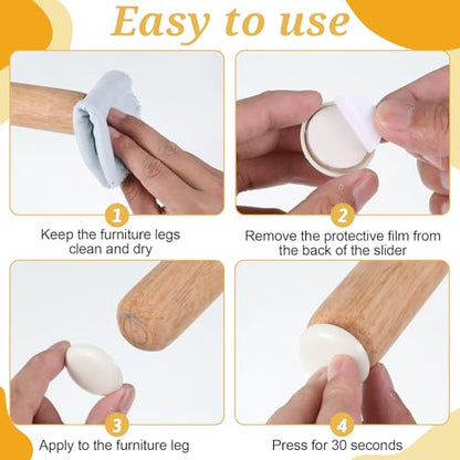 24 PCS Self-Stick Furniture Sliders, Reusable Round Glides Glider, 1-1/4" Furniture Sliders for Carpet & Hardwood Floors, Adhesive Carpets Slider for Moving Furnitures Protecting Carpet