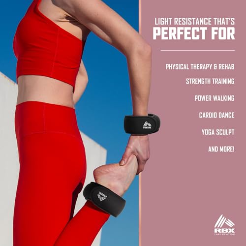 RBX Wrist & Ankle Weights Set (2LB Pair/1LB Each), Adjustable Comfort Fit for Training & Toning - color: Black