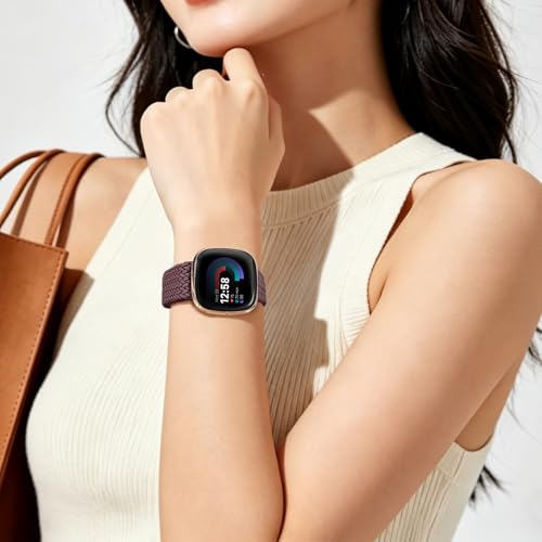 Magnetic Braided Compatible with Fitbit Versa 4 Bands for Women/Versa 3/Sense/Sense 2 Bands, Soft Stretchy Sport Strap Woven Loop Elastic Nylon Wristbands Men