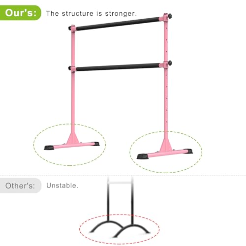 Dolibest Freestanding Ballet Bar, Height Adjustable Ballet Bar, Heavy Duty Dance Bar, with Non-Slip Rubber Pads, Enhanced Stability, Dance/Yoga/Fitness Stretching Bar, Ideal for Kids and Adults - color: Pink- 4ft Steel Cross Bar+ Black Foam