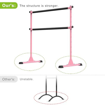 Dolibest Freestanding Ballet Bar, Height Adjustable Ballet Bar, Heavy Duty Dance Bar, with Non-Slip Rubber Pads, Enhanced Stability, Dance/Yoga/Fitness Stretching Bar, Ideal for Kids and Adults - color: Pink- 4ft Steel Cross Bar+ Black Foam