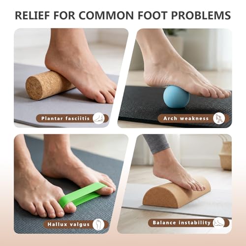 Cork Balance Board, Premium Cork 4-in-1 Foot & Ankle Strengthener Kit, Balance Trainer with Massage Roller & Ball, Toe Resistance Bands, Carrying Bag, Exercise Guide & Training Log for Mobility, Balance & Foot Function