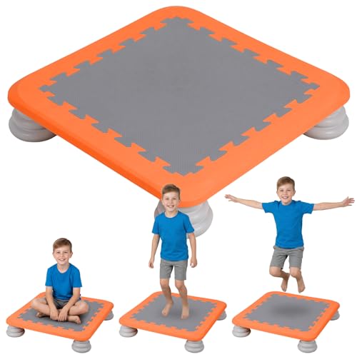 Mini Trampoline for Kids, 25 Inch Indoor Sensory Balance Trampoline with Non Slip Base, EVA Cushion Rebounder Jumping Board Compact Bounce Platform for 3-12 Boys & Girls - color: Orange